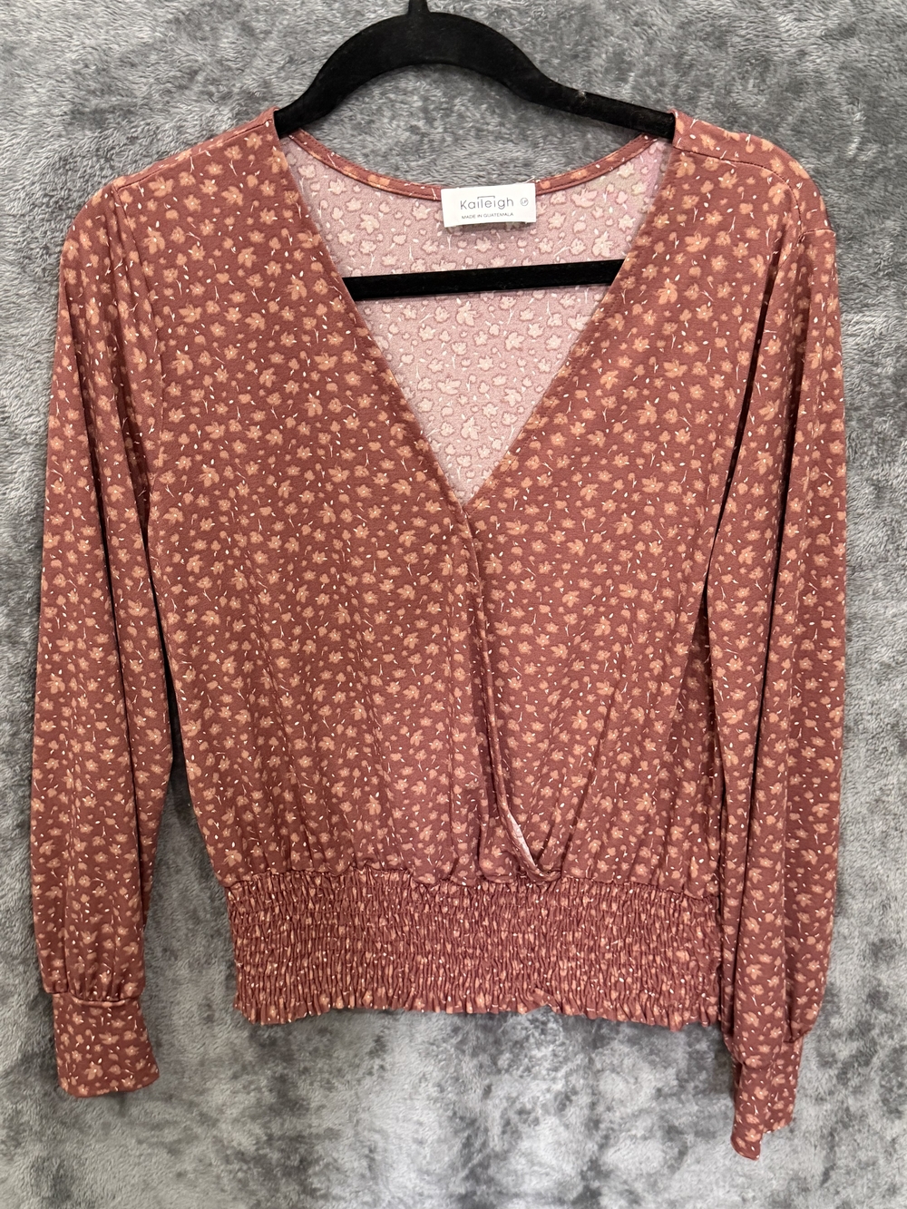 Kaileigh Rust Floral Long Sleeve Smocked Waist Blouse